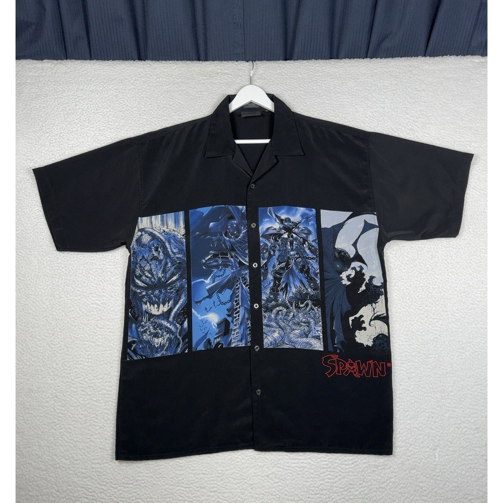 Vintage 2002 SPAWN Todd McFarlane Button Up Shirt Polyester Black Large Fits XL